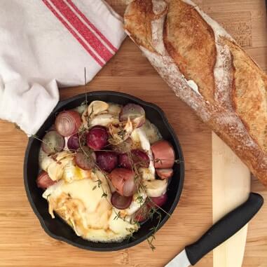 1) Grilled brie with saba, grapes, garlic, shallots and rosemary